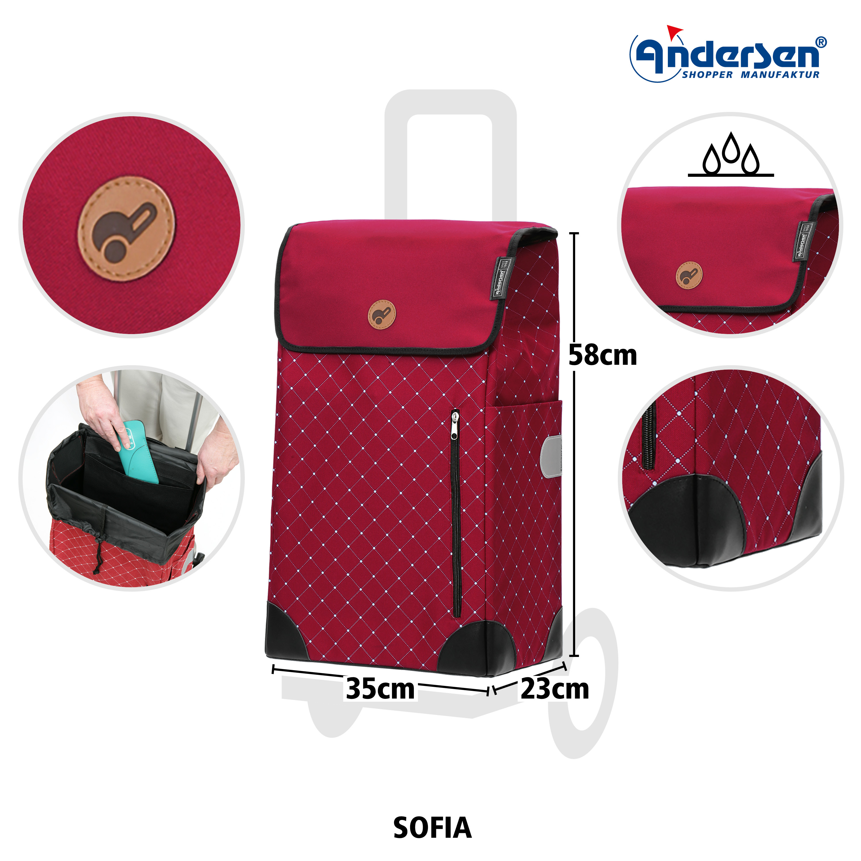Andersen  Alu Star Shopper mit Tasche Sofia in Rot oder Anthrazit