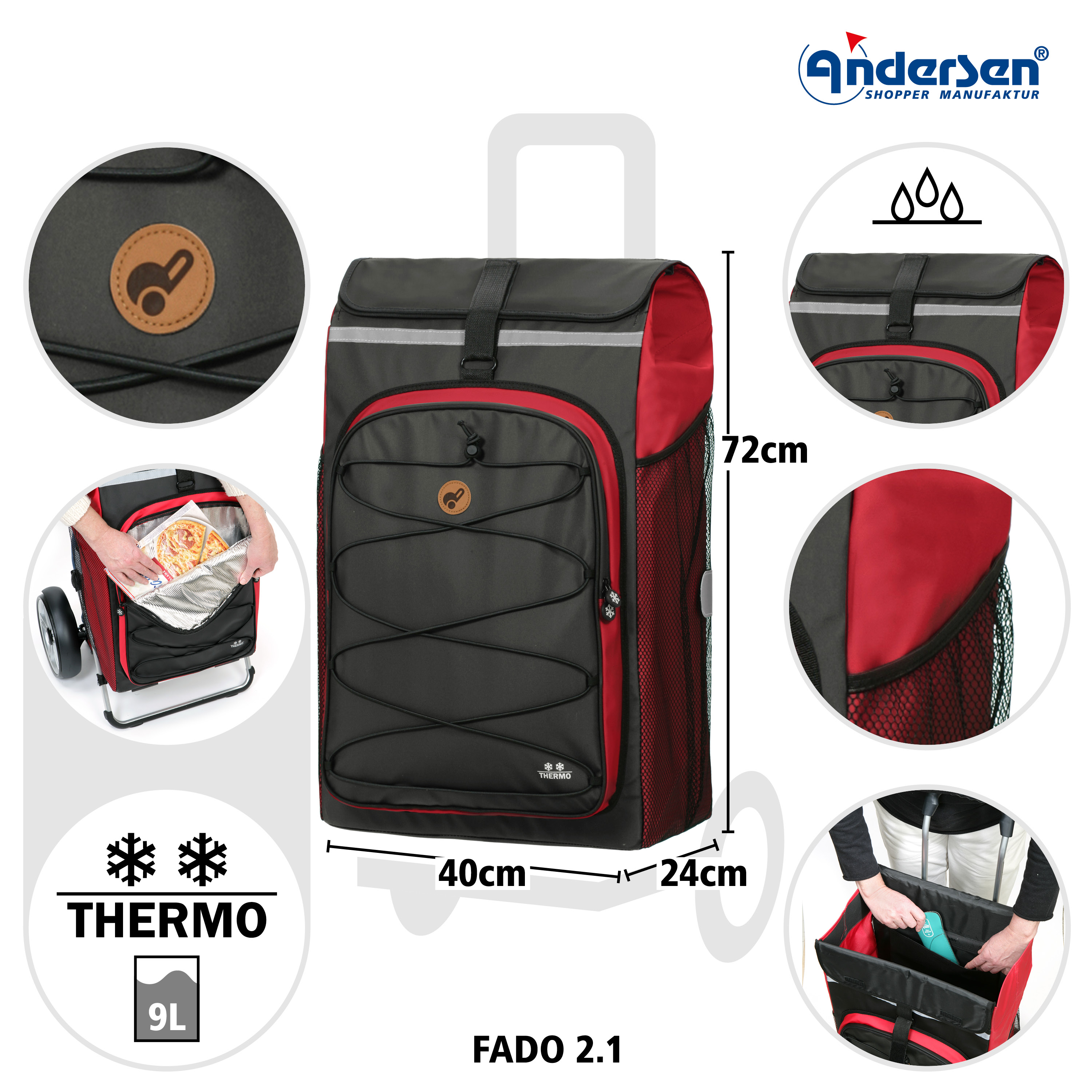 Andersen Tura Shopper mit Tasche Fado 2.1 in Rot oder Schwarz
