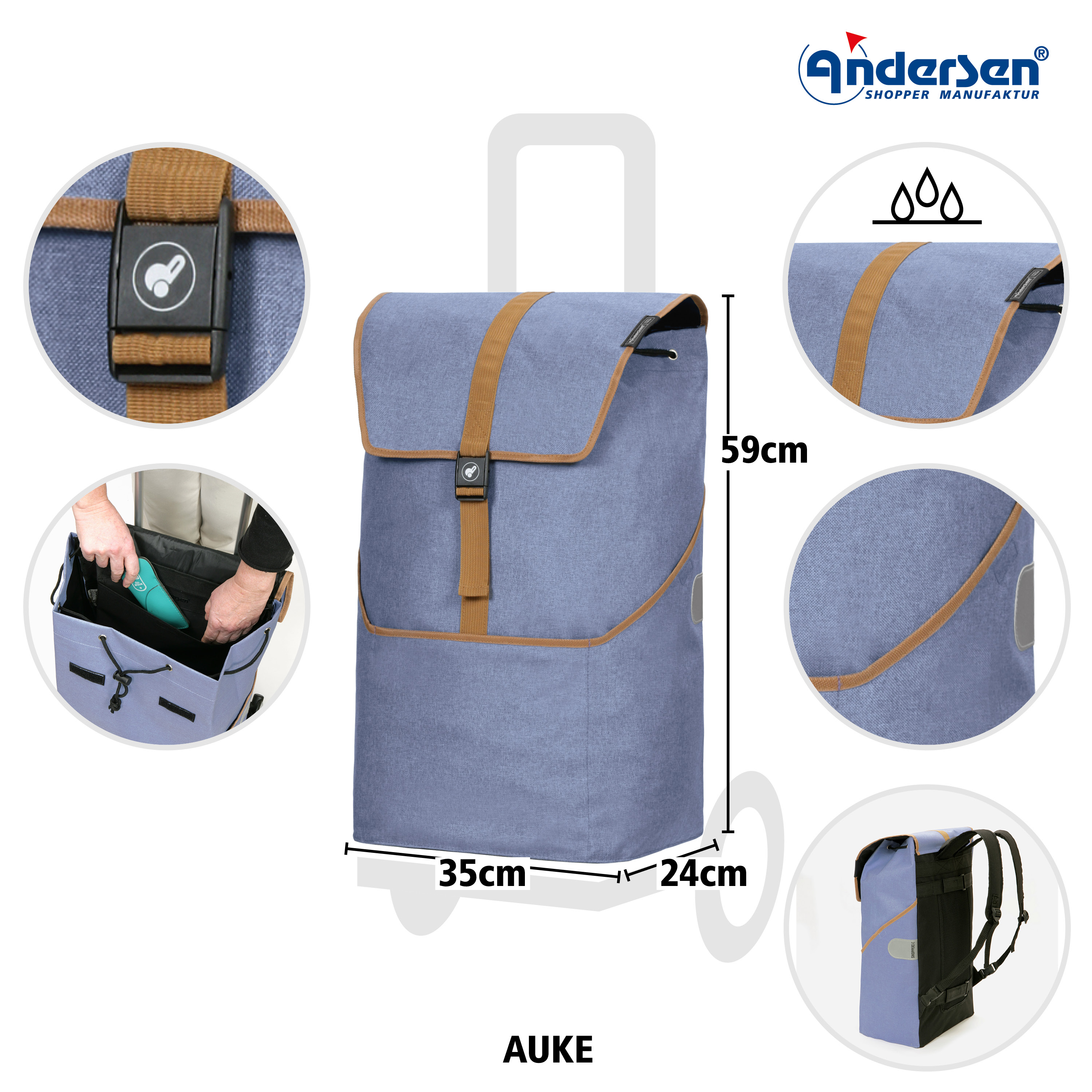 Andersen  Shopper Tasche Auke in Flieder oder Rubin