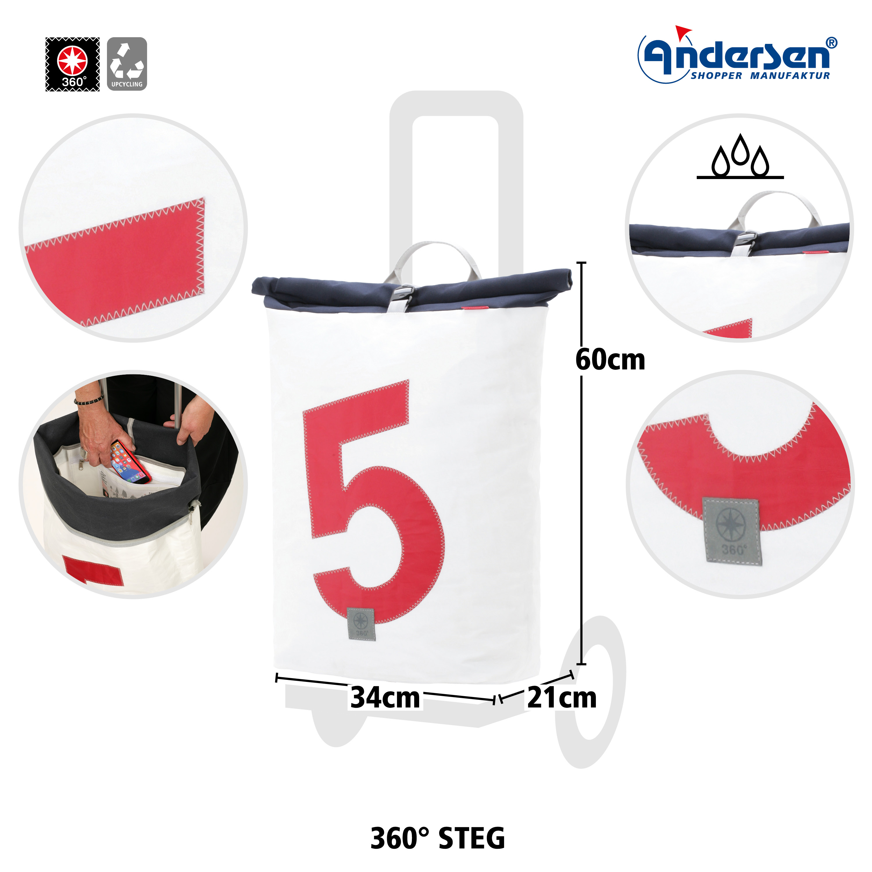 Andersen Shopper Tasche 360° Grad Steg Einkaufstrolley 